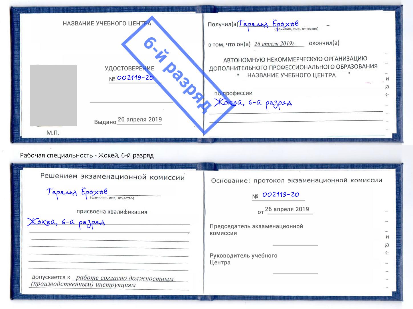 корочка 6-й разряд Жокей Салават