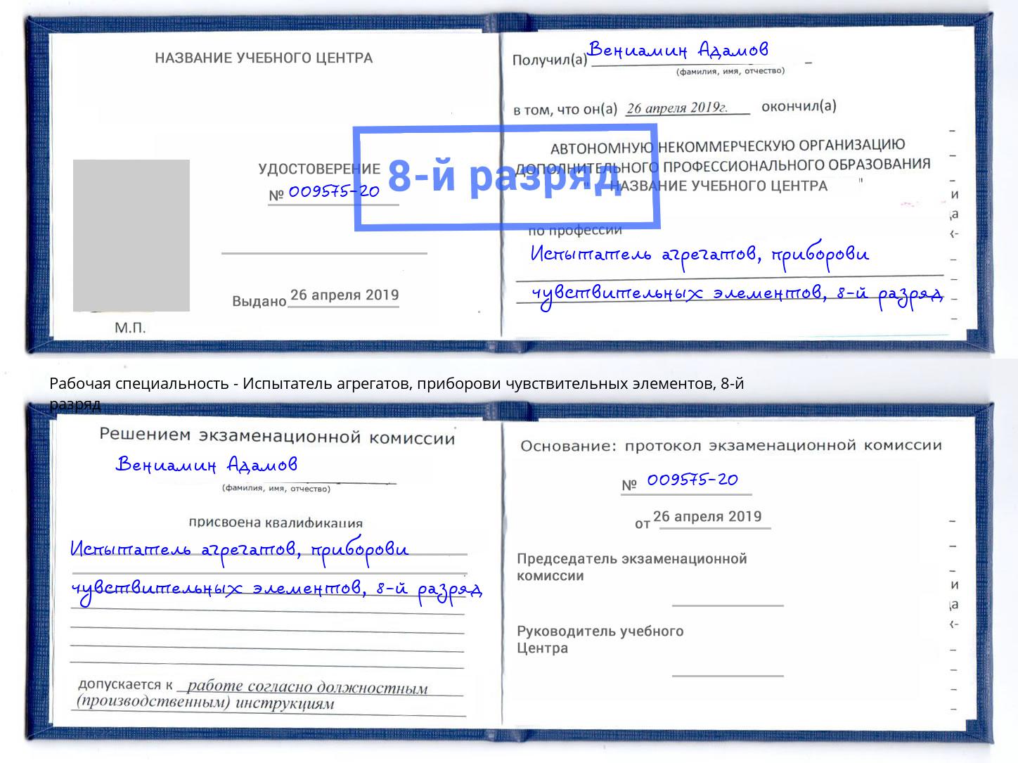 корочка 8-й разряд Испытатель агрегатов, приборови чувствительных элементов Салават